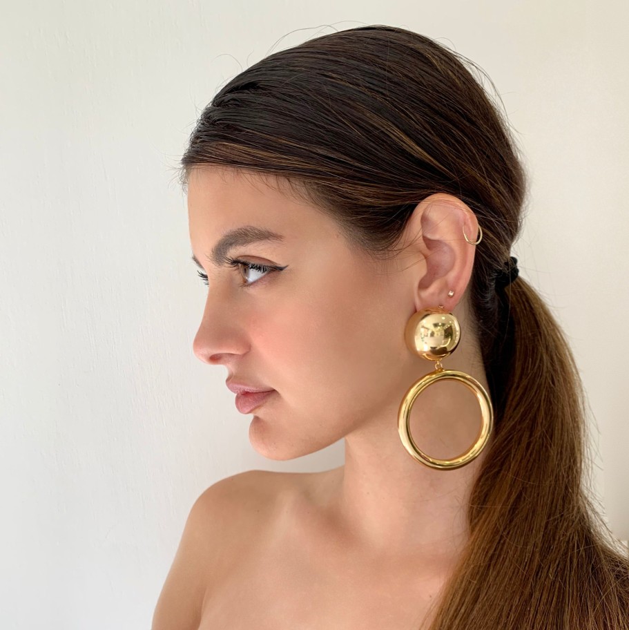 Earrings Sarah Accessori Moda | Circles With Button On The Lobe